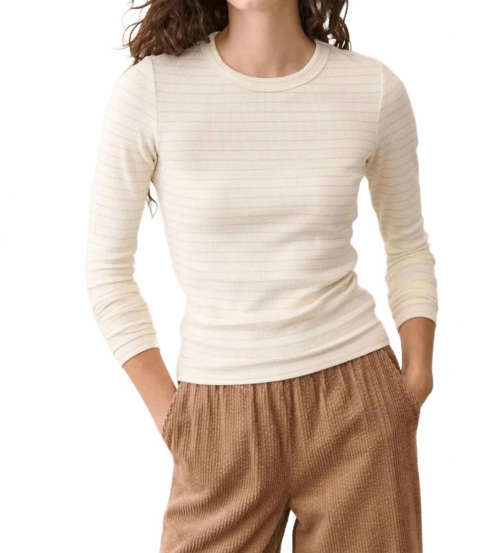 NEW MARINE LAYER lexi rib sun-in long sleeve crew tee in ivory/rose gold